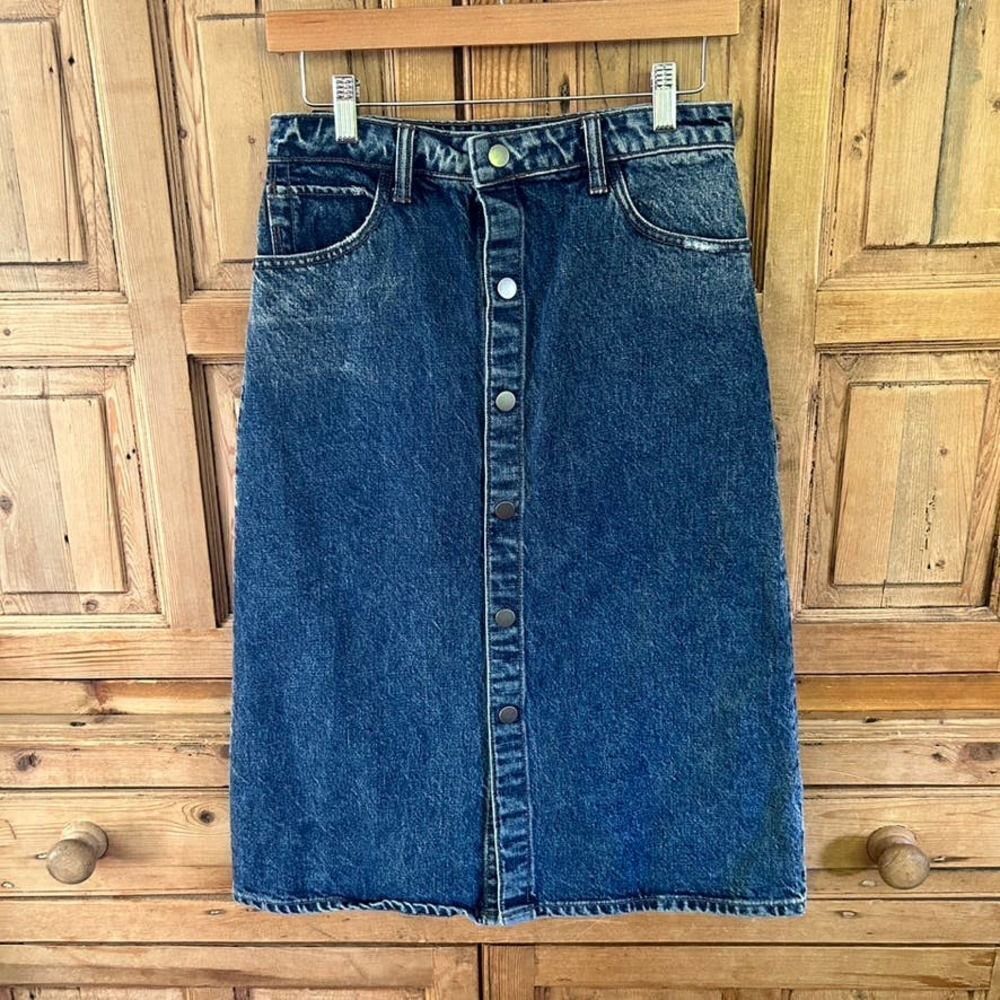 Helmut Lang Size 26 Button Front Skirt Knee Length Denim Jean Pockets